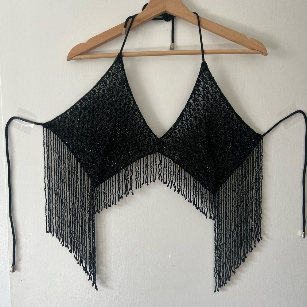 Black beaded halter top bra 
Size: one size 
Color: black